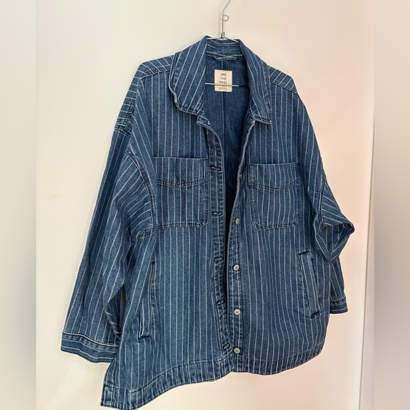 NWT Free People We The Free Madison City Pinstripe Denim Jacket Size Large - Picture 4 of 15